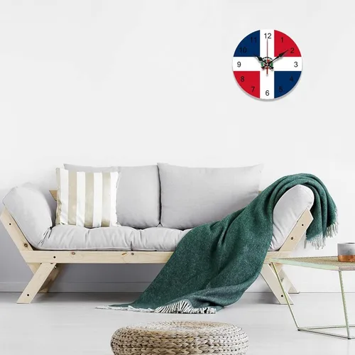 Miniatura 3 de Reloj de pared con diseño de bandera de República Dominicana, de 10 pulgadas, funciona con pilas, silencioso, sin tictac, números arábigos, reloj