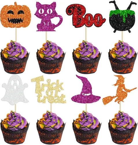 Miniatura 29 de Gyufise 1 pieza de decoración de pastel de cumpleaños con purpurina montada de terror clásico de Halloween para temática de terror sangriento