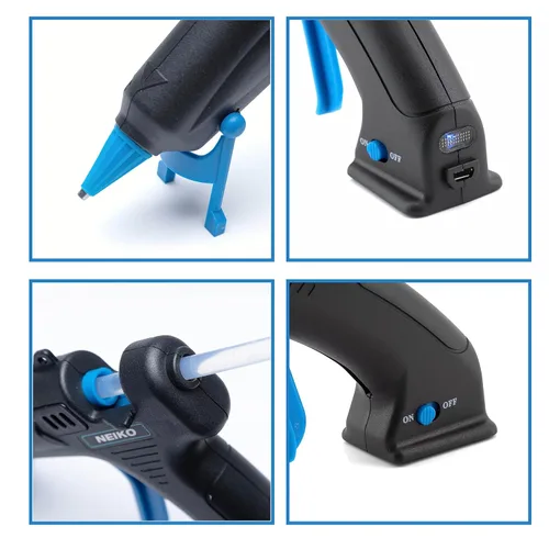 Miniatura 3 de NEIKO 02660A Pistola de pegamento inalámbrica, pistola de pegamento caliente recargable de 15 W, 10 barras de pegamento incluidas, boquilla