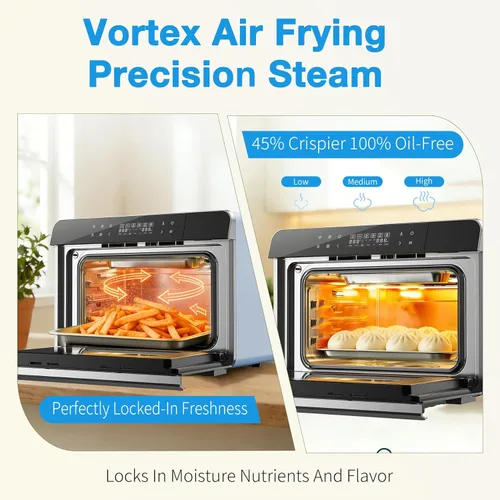 Miniatura 4 de ROBAM Horno combinado con freidora de aire tostadora, horno de vapor de encimera 14 en 1 con convección de vapor para asar y hornear, cocción