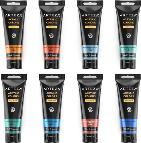 Miniatura 8 de ARTEZA Pintura acrílica metálica, juego de 8 tubos de colores clásicos de 4.06 onzas, pigmentos ricos, no se decolora, pinturas para artistas