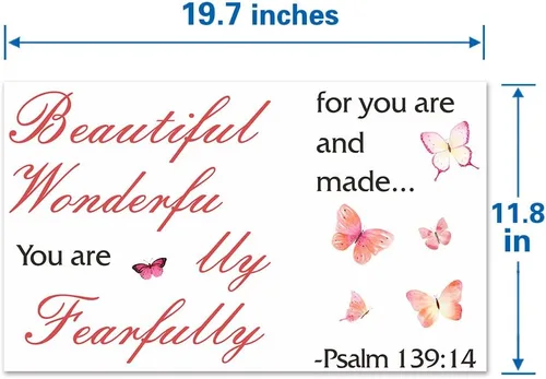 Miniatura 5 de Calcomanías de pared de mariposas coloridas con versículo bíblico, Salmo 139:14, calcomanías de pared cristianas, You are Beautiful for You are