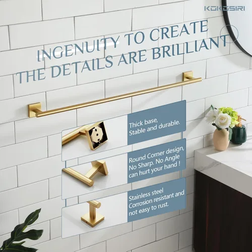 Miniatura 6 de Toallero de baño KOKOSIRI de 32" para cocina y baño, barras de toalla de 32 pulgadas, acero inoxidable cepillado dorado B4005BG-L32 Oro cepillado