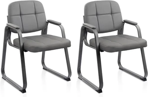 Miniatura 46 de CLATINA Silla de cuero para invitados de oficina, silla de recepción sin ruedas con reposabrazos y soporte de madera, sillón de escritorio