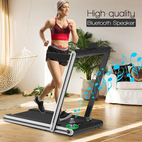 Miniatura 7 de Goplus Caminadora plegable 2 en 1, caminadora eléctrica de 2.25 HP para debajo del escritorio con pantalla LED, altavoz de dientes azules, Plateado