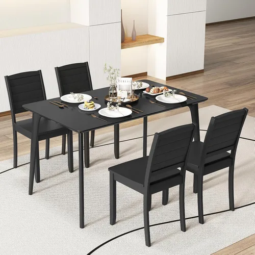 Miniatura 2 de Giantex Juego de 4 sillas de comedor de madera, sillas de cocina modernas con patas de madera de goma, respaldo curvo, silla de comedor de granja