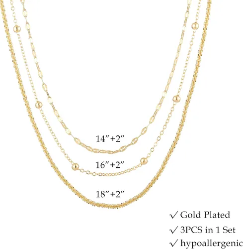Miniatura 2 de WEDDINEN Juego de collares de oro en capas para mujer, collar de cadena delicado, simple, multicapa, ajustable, moderno