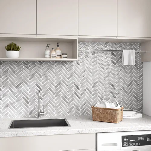 Miniatura 5 de VEELIKE Azulejos de mármol gris para salpicaduras de pared en muro de cocina en muro de espiga para despegar y pegar, impermeables, 6 hojas