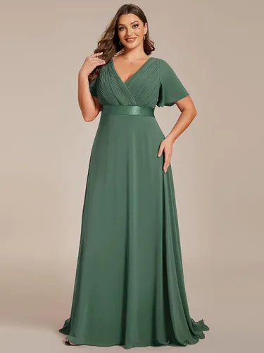Miniatura 145 de Ever-Pretty Vestido formal para mujer, Navidad, Año Nuevo, cuello en V, gasa, talla grande, largo hasta el suelo, vestido de dama de honor