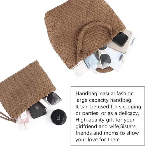 Miniatura 5 de LMKIDS Bolso de mano tejido + bolso de neopreno para mujer, bolso grande de viaje con asa superior, bolsa de viaje para axilas