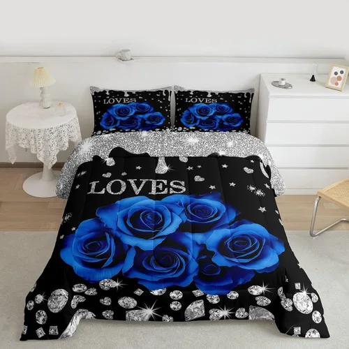 Miniatura 17 de Erosebridal Juego de edredón de corona King y Queen, juego de ropa de cama para parejas adultos, mujeres y hombres, juegos de edredón para boda, San