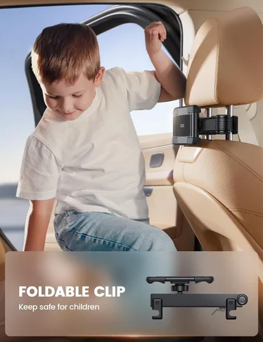 Miniatura 3 de Aomiker Soporte para iPad para reposacabezas de automóvil, brazo con bloqueo de aluminio, soporte universal para tablet con clip ancho plegable