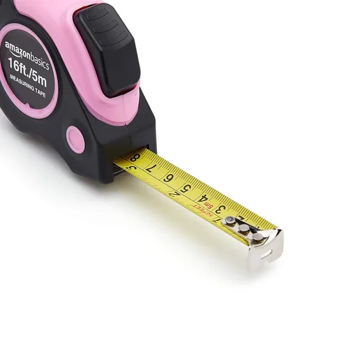 Miniatura 4 de Amazon Basics Cinta métrica retráctil con botón de presión, fácil de usar, 16 pies, rosa