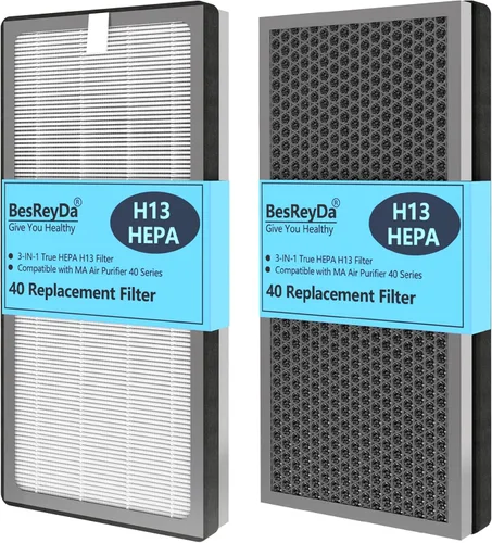 40 filtros de repuesto compatibles con purificador de aire MA serie 40, filtración 3 en 1 True HEPA 13, prefiltro fino y filtro F de carbón 2