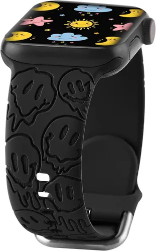 Miniatura 11 de Correa de silicona con grabado floral de Halloween, compatible con Apple Watch 38 40 1.614 in 42 44 46 1.929 in, para mujeres y hombres, correa