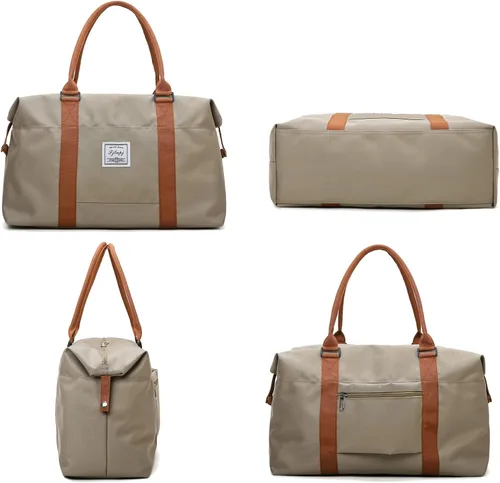Miniatura 16 de KARRESLY Bolsa de viaje para mujer, bolsa de hombro para fin de semana, bolsa de deporte, gimnasio, bolsa de mano, impermeable, Beige