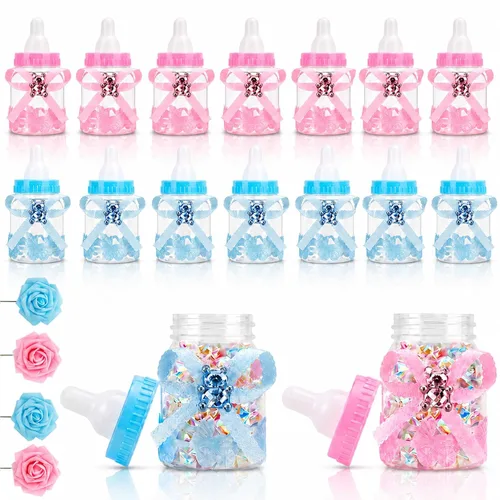 MACTING 2 docenas de botellas de alimentación de 3.5 pulgadas con 5 rosas artificiales de flores para regalos de invitados, centros de mesa, Azul