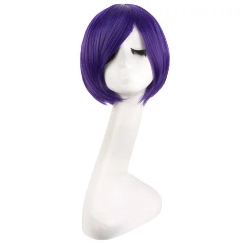 Miniatura 10 de MapofBeauty - Peluca corta recta de 12 pulgadas/30 cm para cosplay, disfraz, fiesta (azul mezclado)