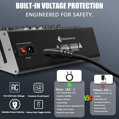 Miniatura 6 de Mezclador de audio de 4 canales, consola de tablero de sonido 99 DSP con alimentación Phantom de 48 V, mezclador DJ profesional para podcasting