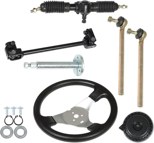 Miniatura 7 de munirater Kit de acero para volante de 11.811 in, piñón de engranaje de 12.598 in, eje ajustable, repuesto para Go Kart de 110 CC