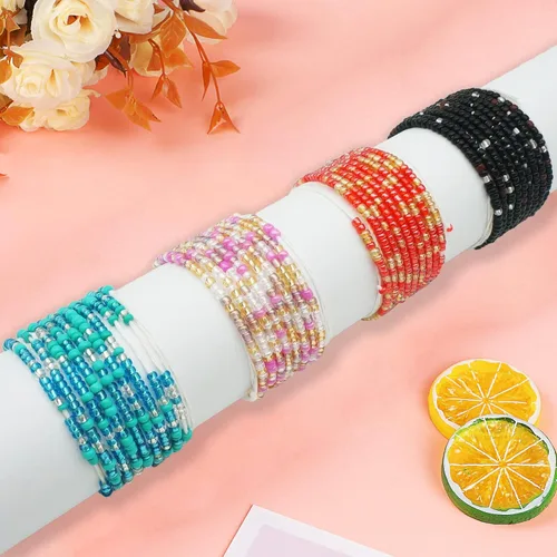 Miniatura 33 de 4 cuentas de cintura africana hechas a mano de 50 pulgadas para mujer, no elásticas (corbata)