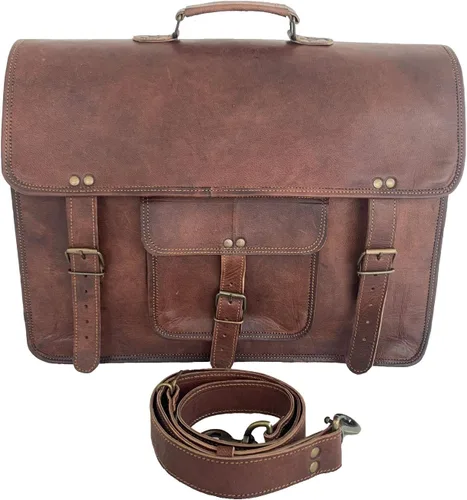 Miniatura 7 de Maletín de cuero para hombres de 18 pulgadas para computadora portátil, bolsa de mensajero para oficina, bolsa de computadora para hombres y mujeres