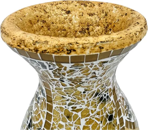 Miniatura 3 de Jarrón de mosaico de 18 pulgadas, cilindro alto hecho de terracota con piezas de mosaico de vidrio amarillo tostado, pieza decorativa hecha a mano