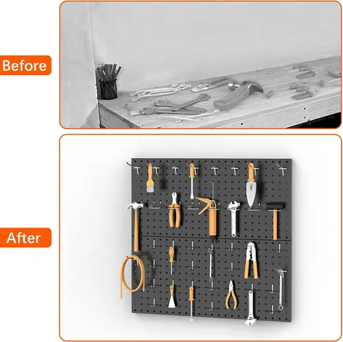 Miniatura 8 de TORACK Organizador de Pared de Tablero Perforado de Metal 24" x 24" o 12" x 48", 70 PIEZAS Tablero Perforado de Almacenamiento de Herramientas