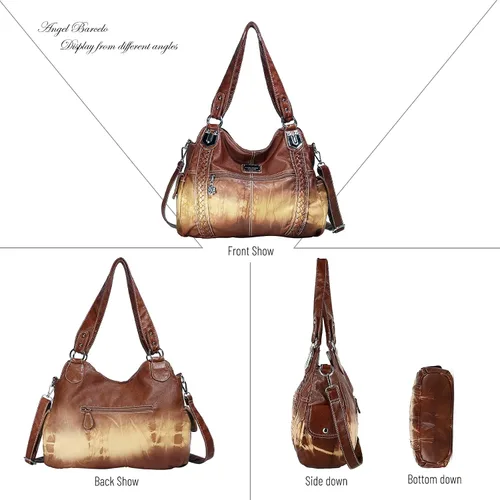 Miniatura 3 de Angel Barcelo - Bolsa de hombro amplia para mujer, diseño Hobo, cuero lavado