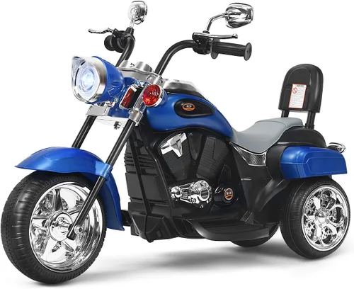 Costzon Motocicleta para Niños, Motocicleta Chopper de Paseo Alimentada por Batería de 6V con Bocina, Faro, Juguetes de Paseo Estables de 3 Ruedas,