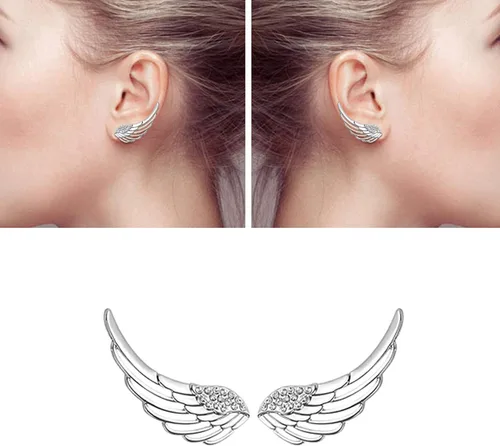 Miniatura 2 de Oído Crawler, Mariafashion Cuff Earrings Plata Sterling Climber Hipoalergénico Oído Envoltura Angular Alas Diamante Zircon Stud Pendientes