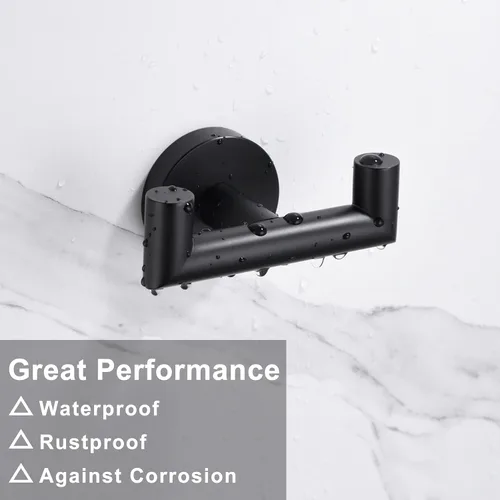 Miniatura 4 de Ganchos para toallas para baños, gancho negro mate para toallas de cocina y baño, gancho de acero inoxidable SUS304, ganchos dobles resistentes