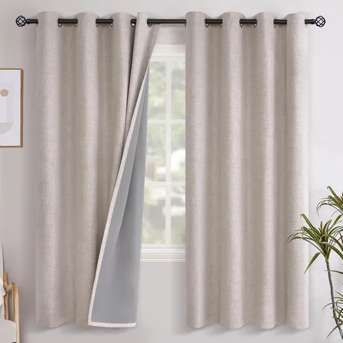 Miniatura 118 de YoungsTex - Cortinas opacas de lino para dormitorio, oscurecimiento de la habitación, cortinas con textura de lino, paneles con aislamiento térmico