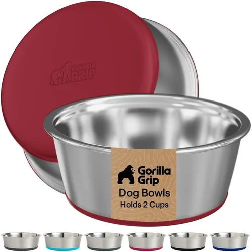 GORILLA GRIP Tazones para perros, acero inoxidable 304 de grado alimenticio, capacidad para 2 tazas cada uno (16 onzas líquidas) para alimentos y