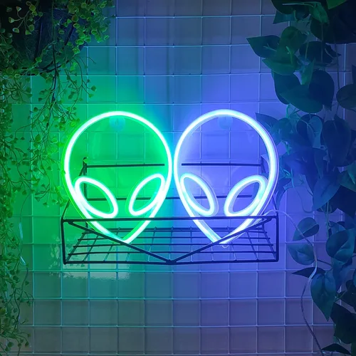 Miniatura 6 de JYWJ Luz de neón alienígena, USB o 3 pilas AA, decoración de pared de escritorio LED, varias fiestas, decoración de locales comerciales (azul)
