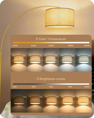 Miniatura 4 de EDISHINE Lámpara de pie arqueada dorada de 78.3 pulgadas con control remoto, luz de lectura moderna de mediados de siglo sobre silla, lámpara de pie