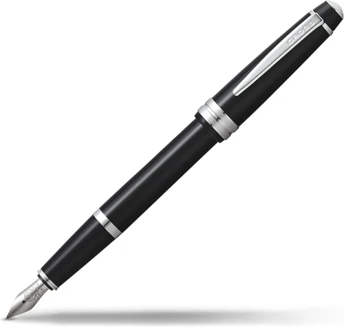 Cross Bailey - Pluma estilográfica recargable presentada en una caja de regalo diaria - Punta mediana, tinta negra, negro pulido