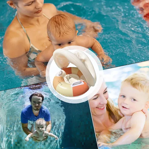 Miniatura 8 de Babyy - Flotador de piscina – Anillo de protección solar, asiento de seguridad plegable, flotador de natación retro con toldo y sombrilla Juguete