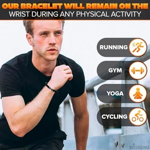 Miniatura 8 de Lava Beads Gym Bracelets for Men - 8mm Lava Rock Bracelet Natural Stone, Men Stretch Bracelet Bead Bracelet for Women- Alloy Dumbbell Bracelet