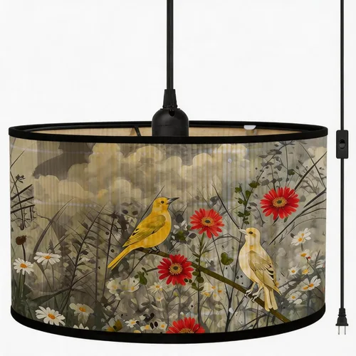 Miniatura 8 de Bioaqua - Sombra de lámpara de bambú, luces colgantes con cable enchufable (15 pies), lámpara colgante con patrón, luces colgantes boho para Lámpara