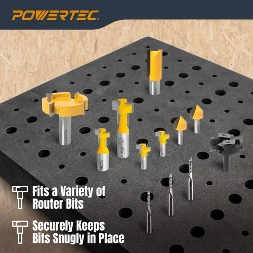 Miniatura 3 de POWERTEC Insertos de almacenamiento de brocas de enrutador para 110 brocas, 50 brocas de 1/2 pulgada y 60 brocas de enrutador de vástago de 1/4