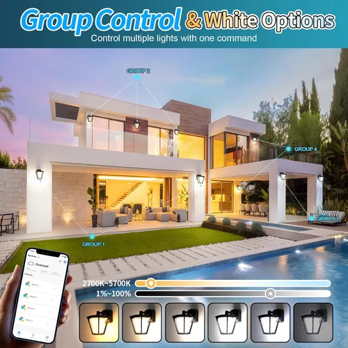 Miniatura 3 de AKK Luces de pared inteligentes para exteriores con salida GFCI, control de aplicación, luces de porche RGBCW que cambian de color, IP65