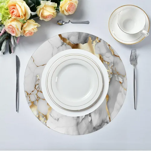 Miniatura 3 de Round Placemats Set of 1, White Golden Marble Pattern Heat Resistant Washable Place Mats Table Mat for Kitchen Dining Party