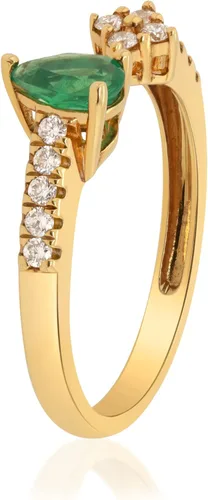 Miniatura 2 de Gin & Grace Anillo de esmeralda natural de Zambia de oro amarillo de 10 quilates con diamantes para mujer. Joyería hecha a mano