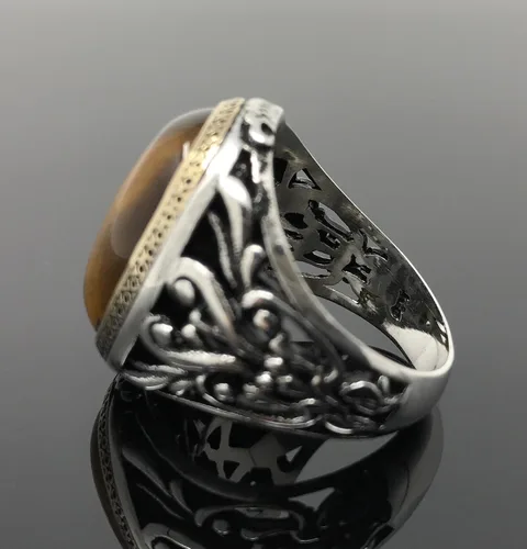 Miniatura 6 de KAR Anillo de plata de ley 925K con filigrana ojo de tigre I1H