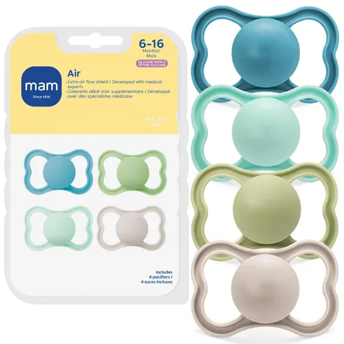 MAM Chupetes Air Matte, para piel sensible, 6+ meses, el mejor chupete para bebés amamantados, chupetes para bebé varón, 6-16, 4 unidades