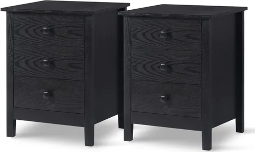 Miniatura 18 de LTMEUTY Juego de 2 mesitas de noche de madera con cajones para mesita de noche de dormitorio, mesita de noche alta con un cajón y armario abierto