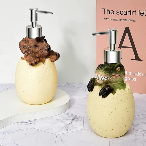 Miniatura 3 de Dispensador de jabón de dinosaurio, 2 piezas, dispensador de jabón para niños, lindo dinosaurio, accesorios de baño, loción de ducha de animales