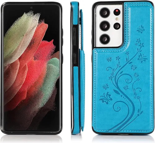 Miniatura 4 de Funda de teléfono para Samsung Galaxy S21 Ultra Glaxay S21ultra 5G con protector de pantalla de vidrio templado, tarjetero y cartera con soporte