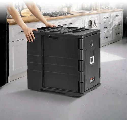 Miniatura 8 de VEVOR - Portador de bandejas de alimentos aislado, Caja de comida caliente de 95 Qt para catering, Portador de caja de comida LLDPE con hebillas
